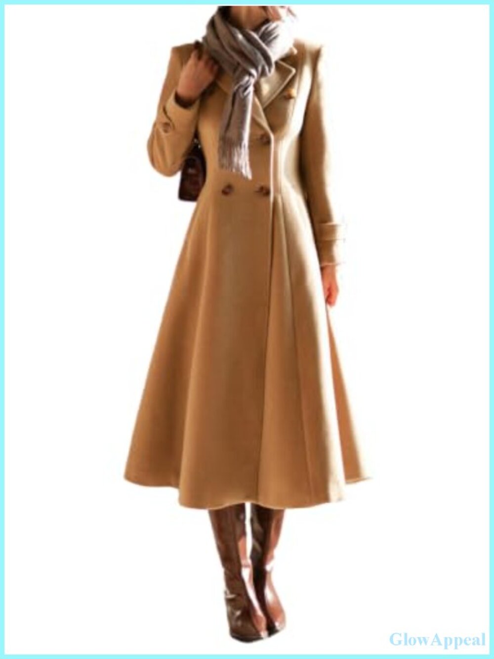 Women's Long Wool Blend Pea Coat Double Breasted Trench Coat